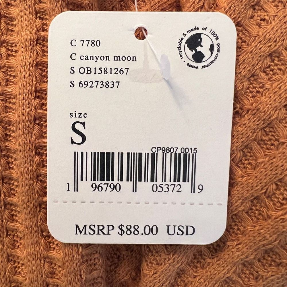 Free People Juicy Long Sleeve Cowl Neck Waffle Knit Split Back Top Mustard Sweat - Picture 12 of 16
